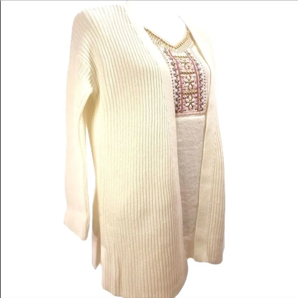 Ivory Open Front Mid Length Rib Knit  Cardigan by J. Crew NEW